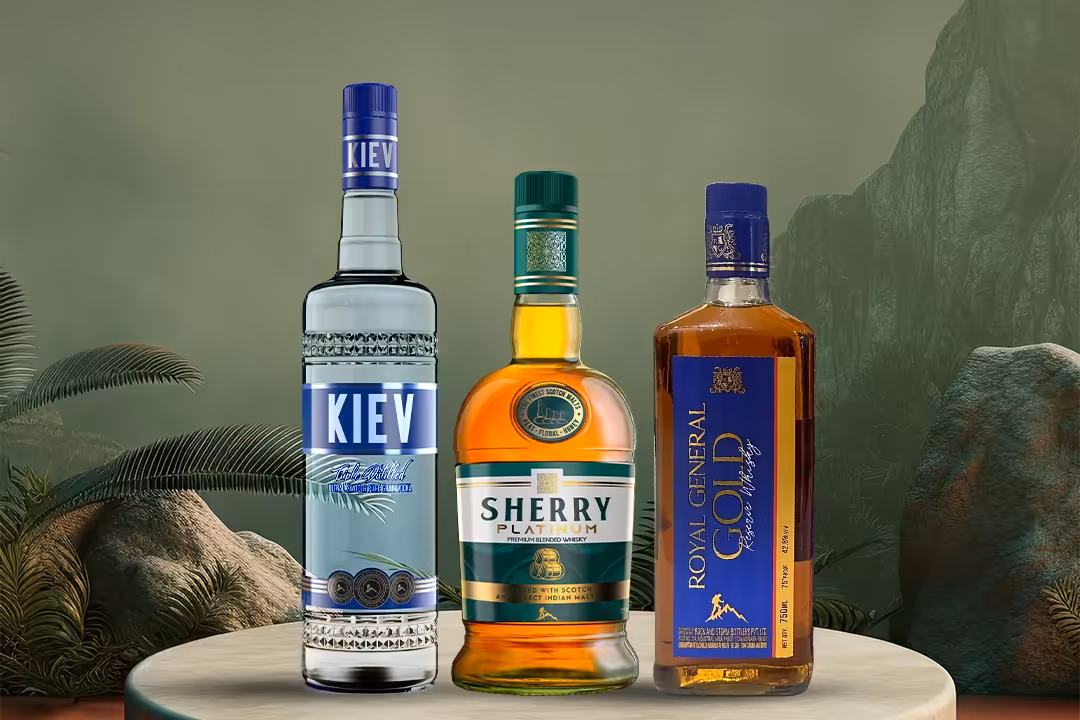 Sherry Platinum Whisky, KIEV Vodka, and Royal General Gold